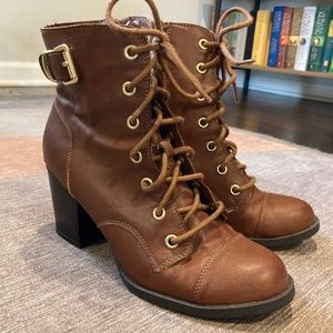 Rampage brown heeled lace-up boots
